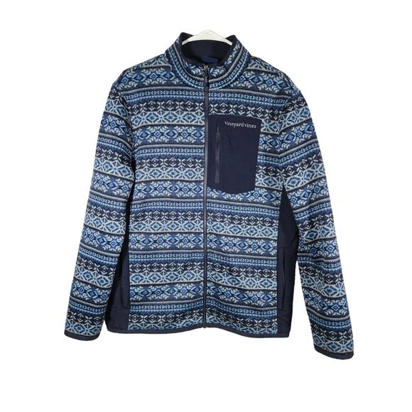 Vineyard Vines Fair Isle Full Zip Men's Fleece Jacket‎ Size Small Blue - Picture 1 of 8